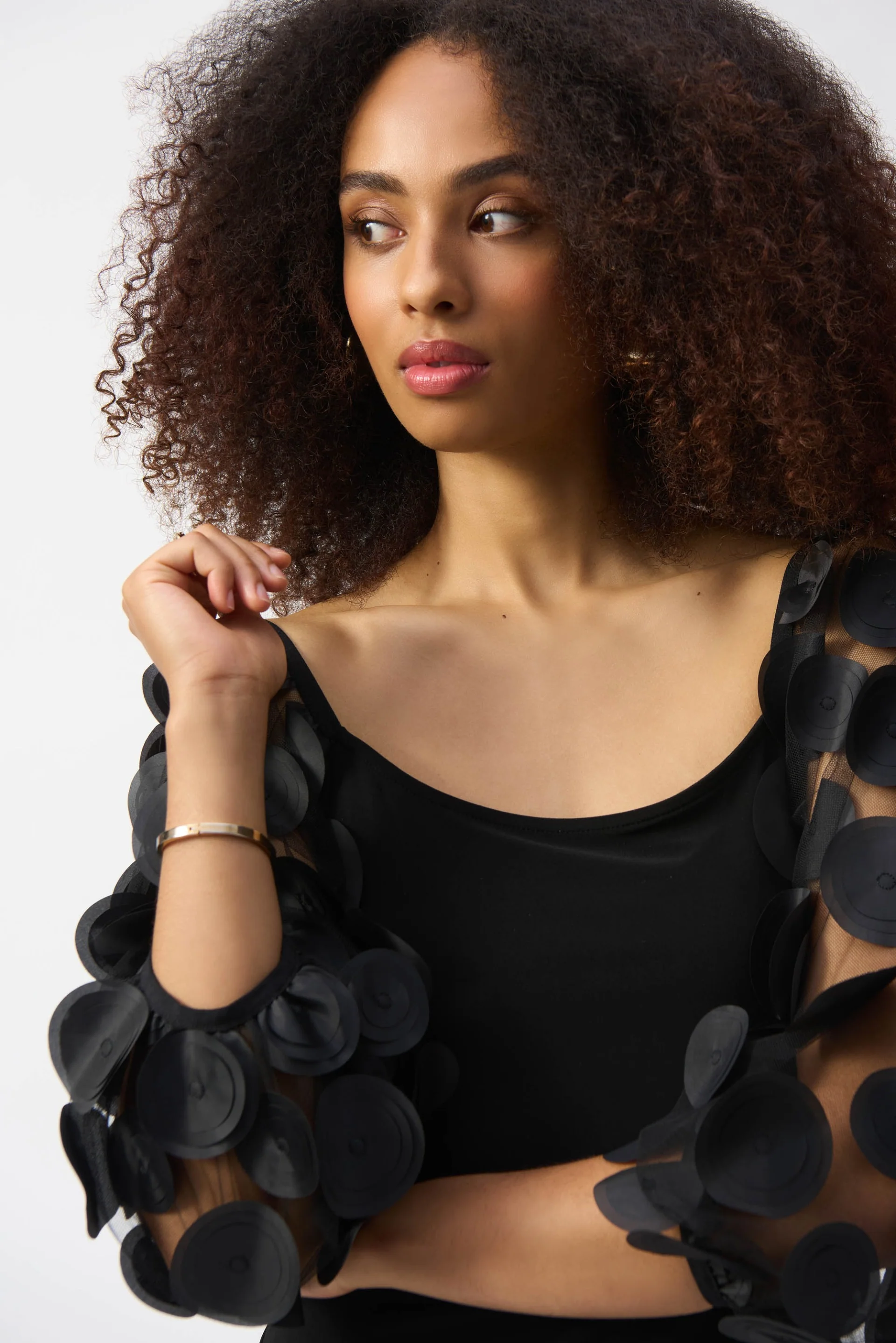 Joseph Ribkoff Black Top With 3D Dot Sleeves Style 251273 - Image 3