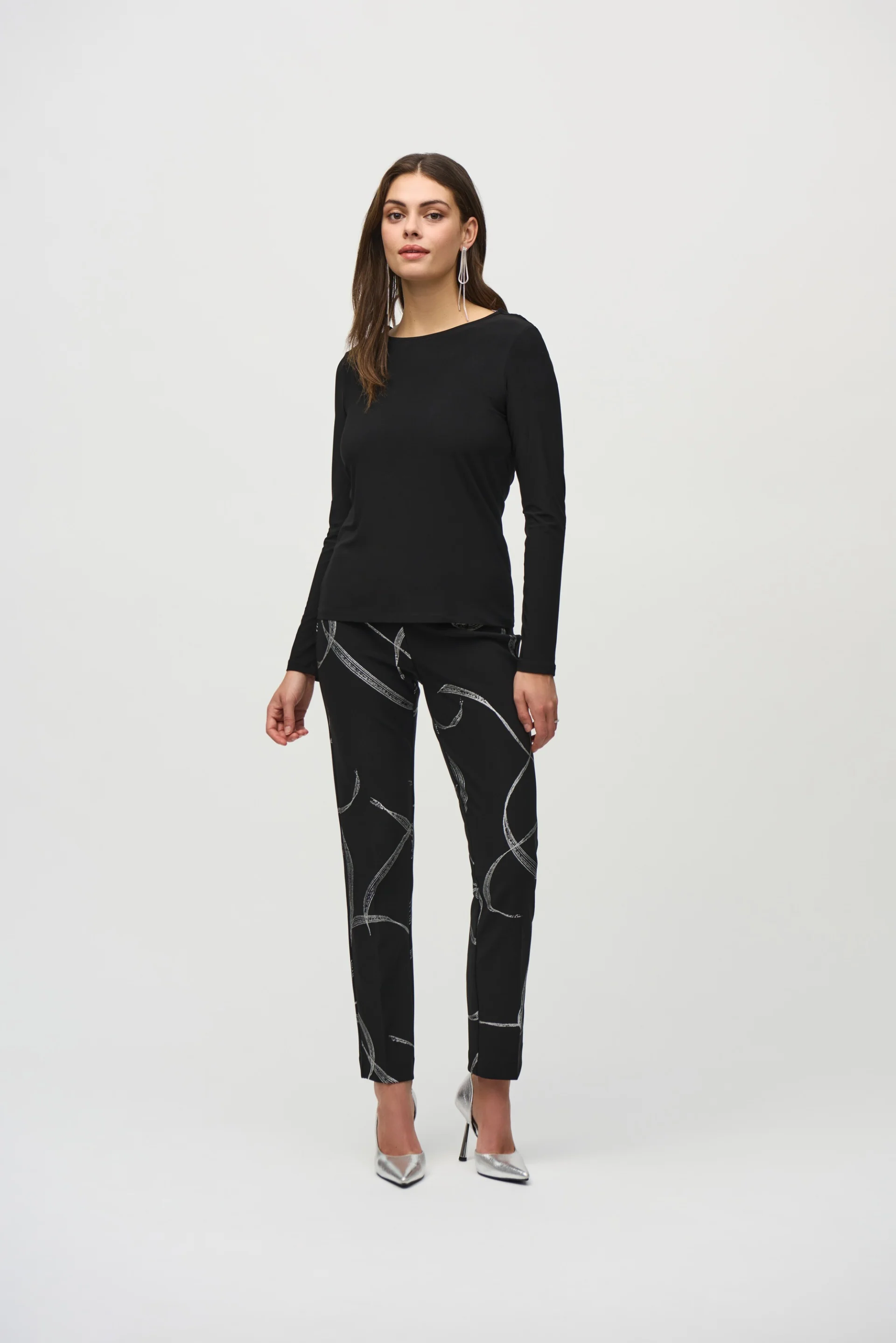 Joseph Ribkoff Black Top With Back Chain Detail Style 244113 - Image 4