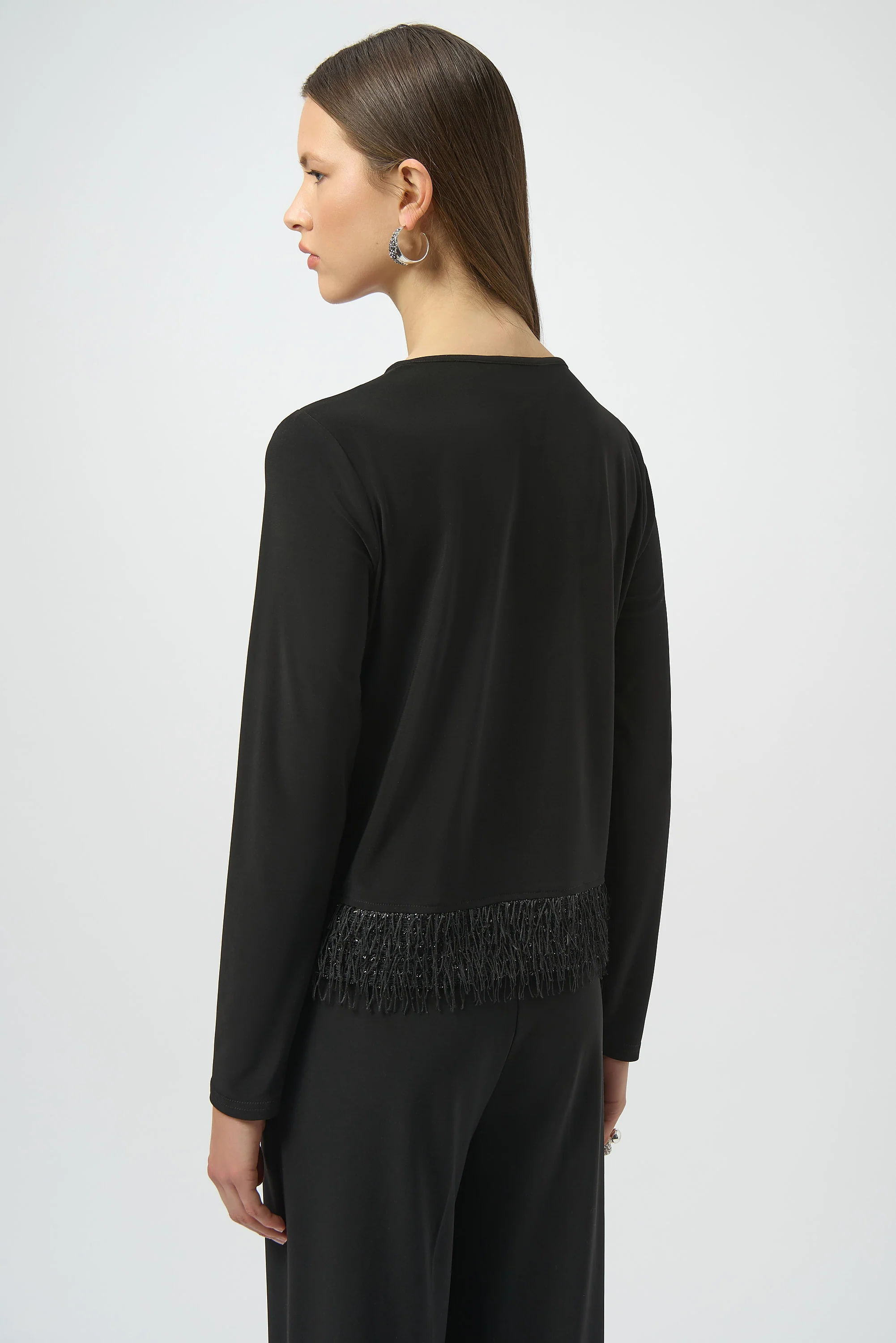 Joseph Ribkoff Black Top with Novelty Fringe Hem Style 254148 - Image 7