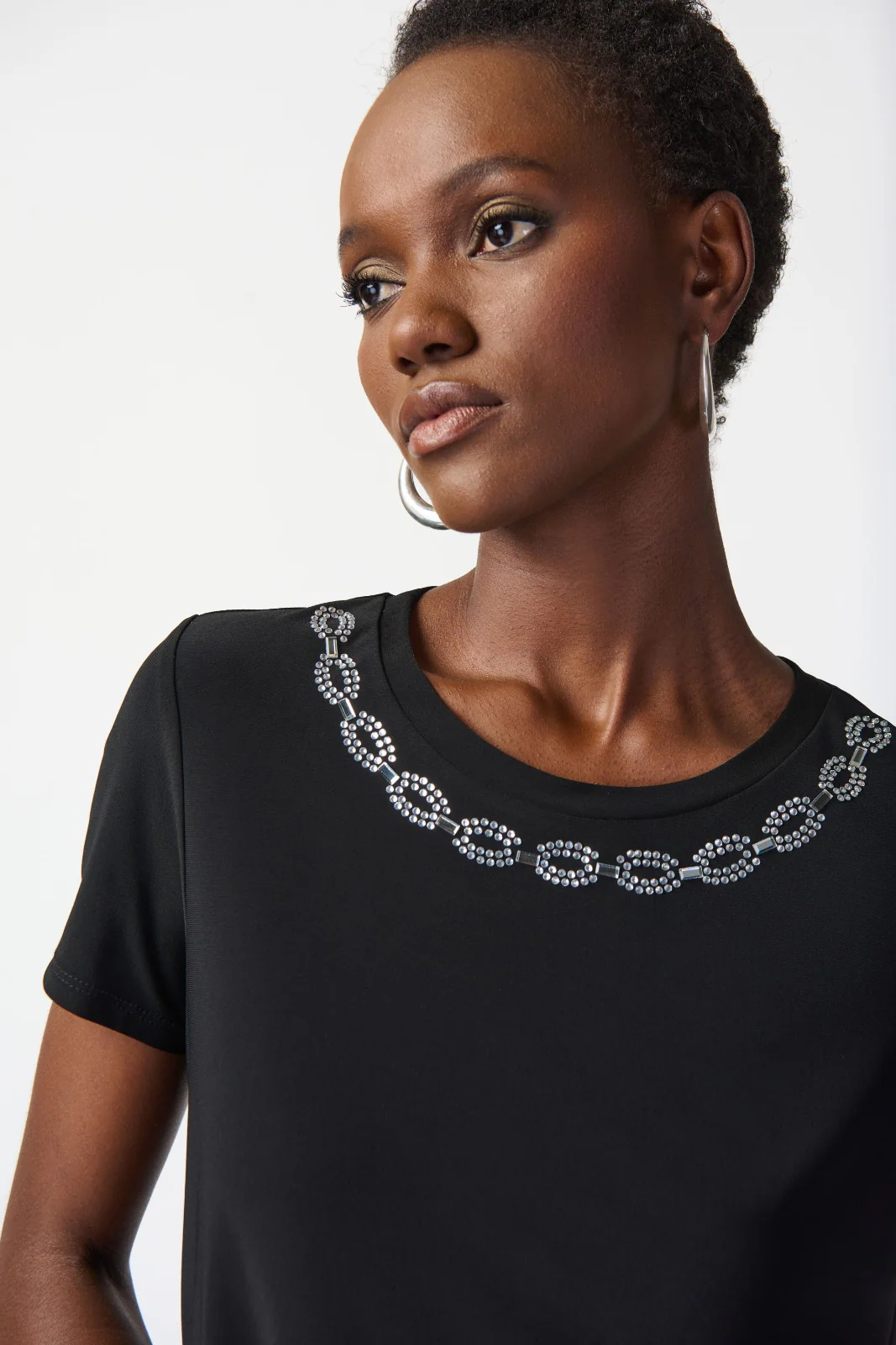 Joseph Ribkoff Black Top with Rhinestone Neckline Style 241019 - Image 3
