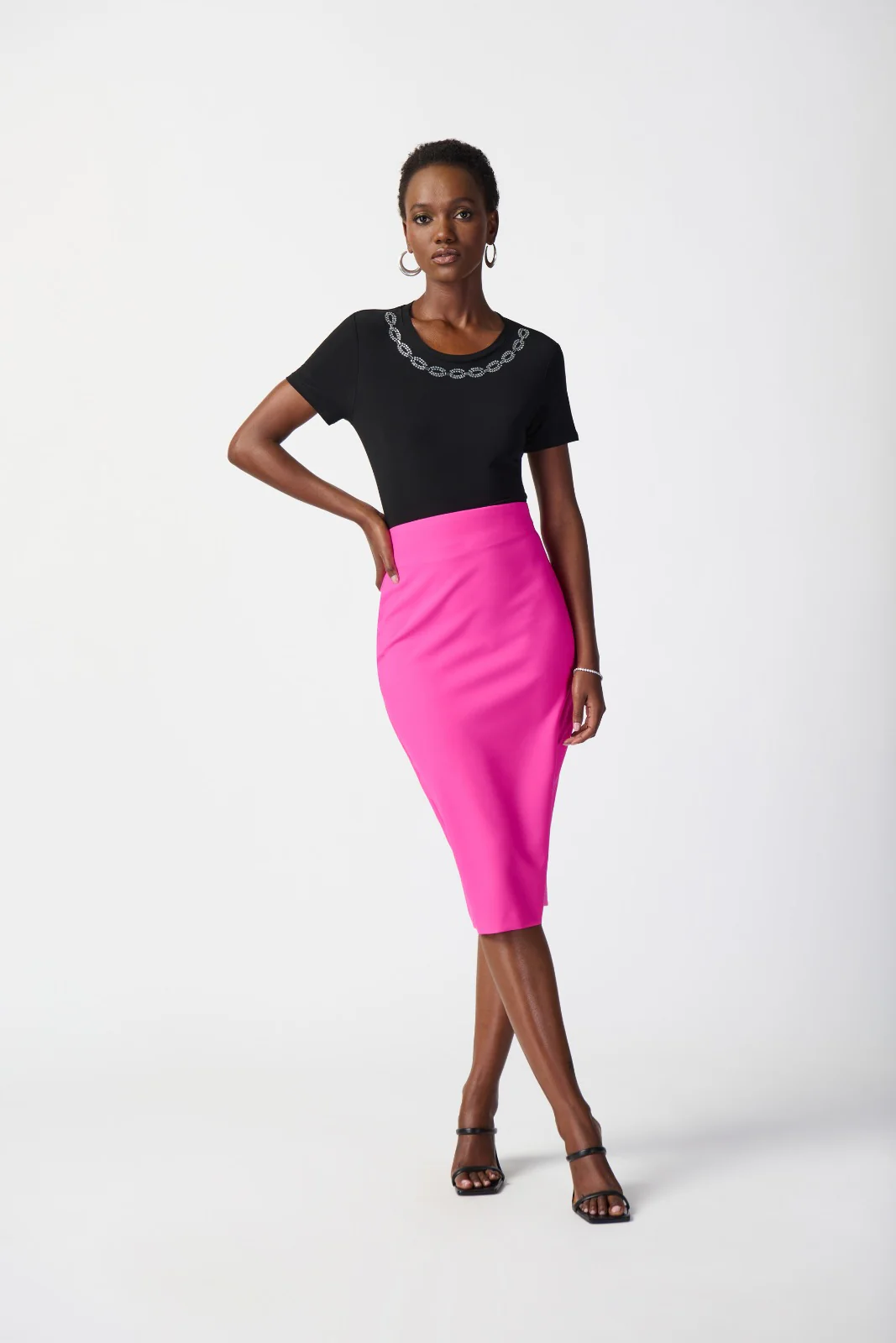 Joseph Ribkoff Black Top with Rhinestone Neckline Style 241019 - Image 4
