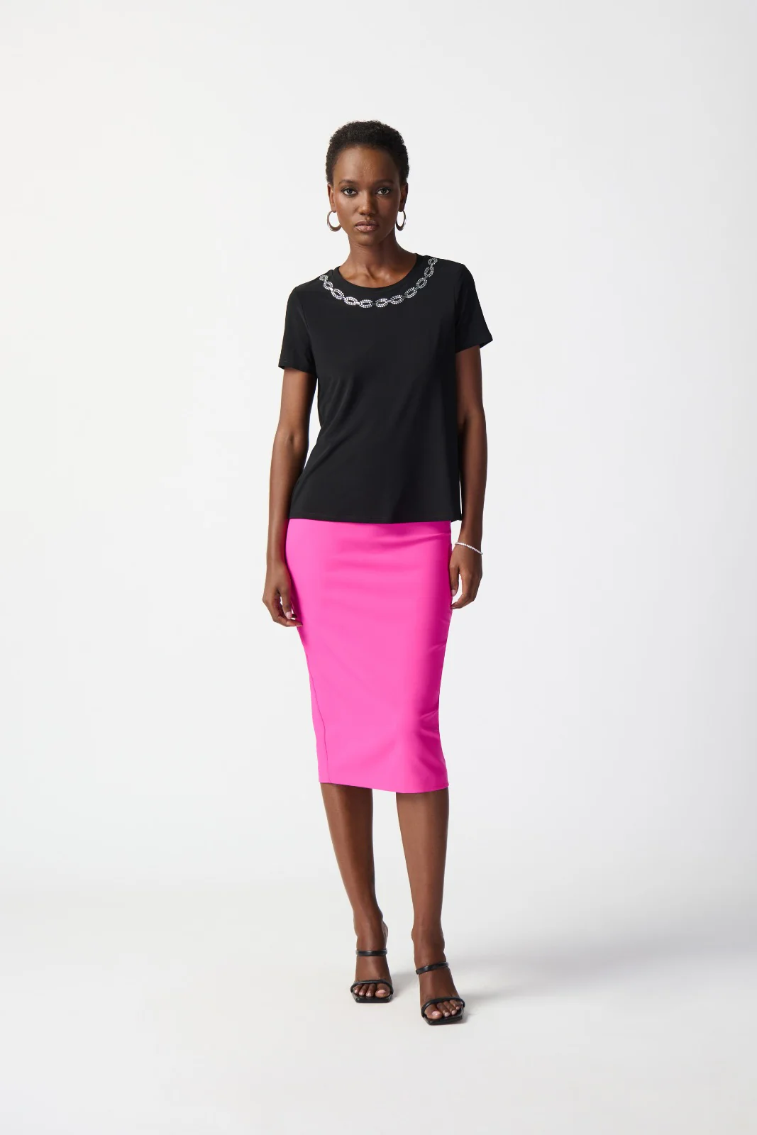 Joseph Ribkoff Black Top with Rhinestone Neckline Style 241019 - Image 5