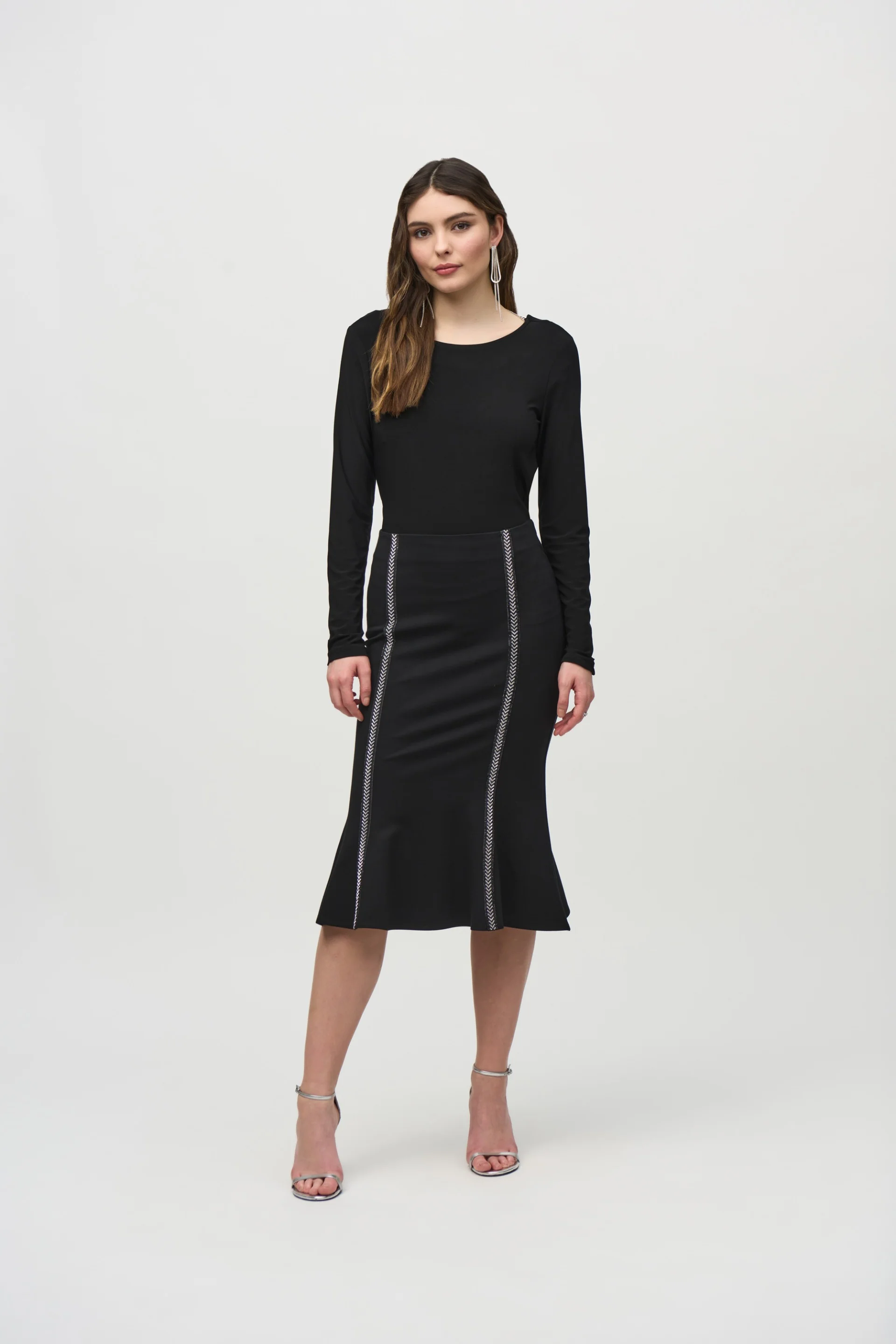Joseph Ribkoff Black Trumpet Skirt with Rhinestones Detail Style 244136 - Image 3