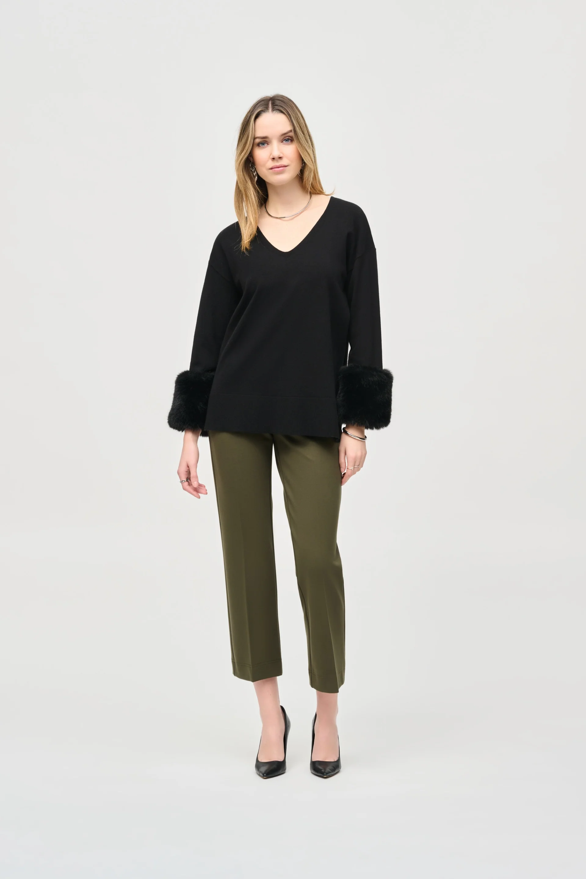 Joseph Ribkoff Black Tunic With Faux Fur Cuffs Style 243955 - Image 3