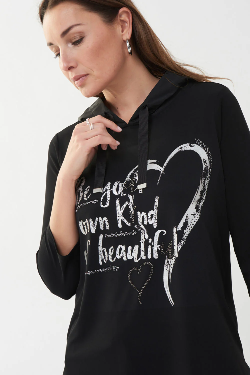 Joseph Ribkoff Black Tunic with Hoodie Style 223193 - Image 2