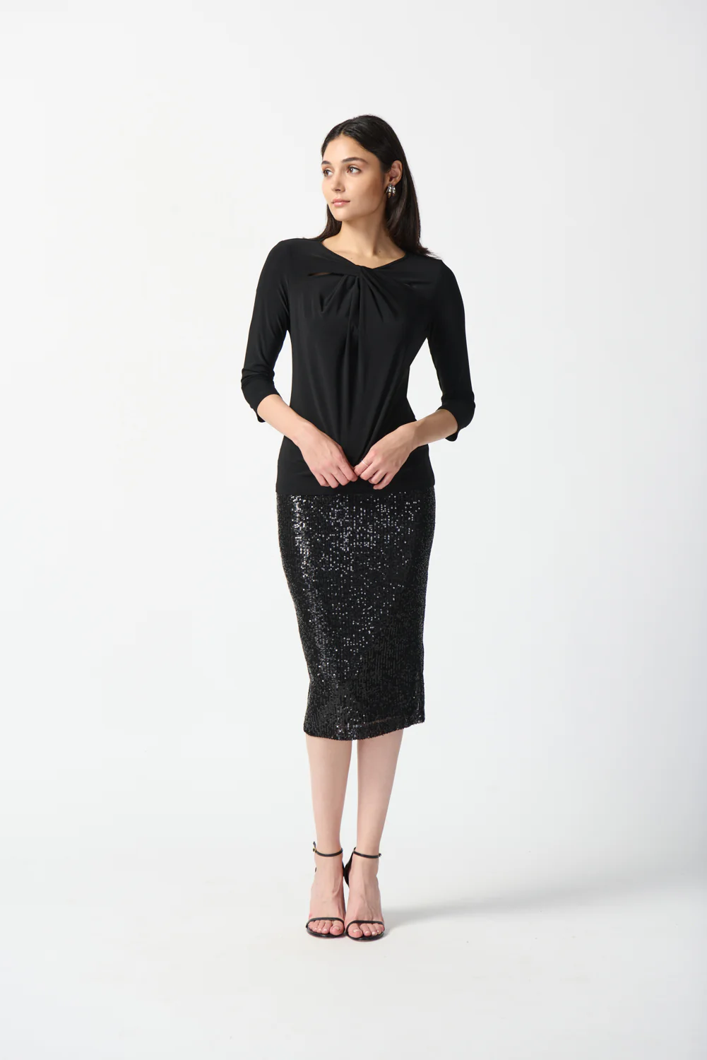Joseph Ribkoff Black Twist Silky Knit Fitted Top Style 234044 - Image 3