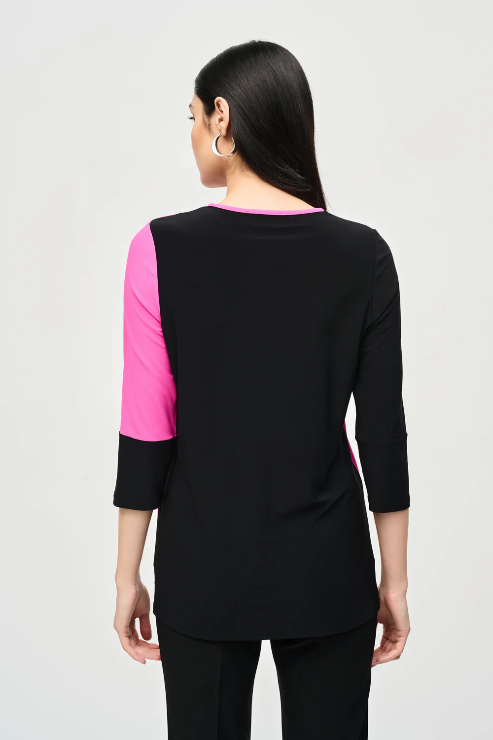 Joseph Ribkoff Black/Ultra Pink Colour-Block Trapeze Top Style 241256 - Image 2