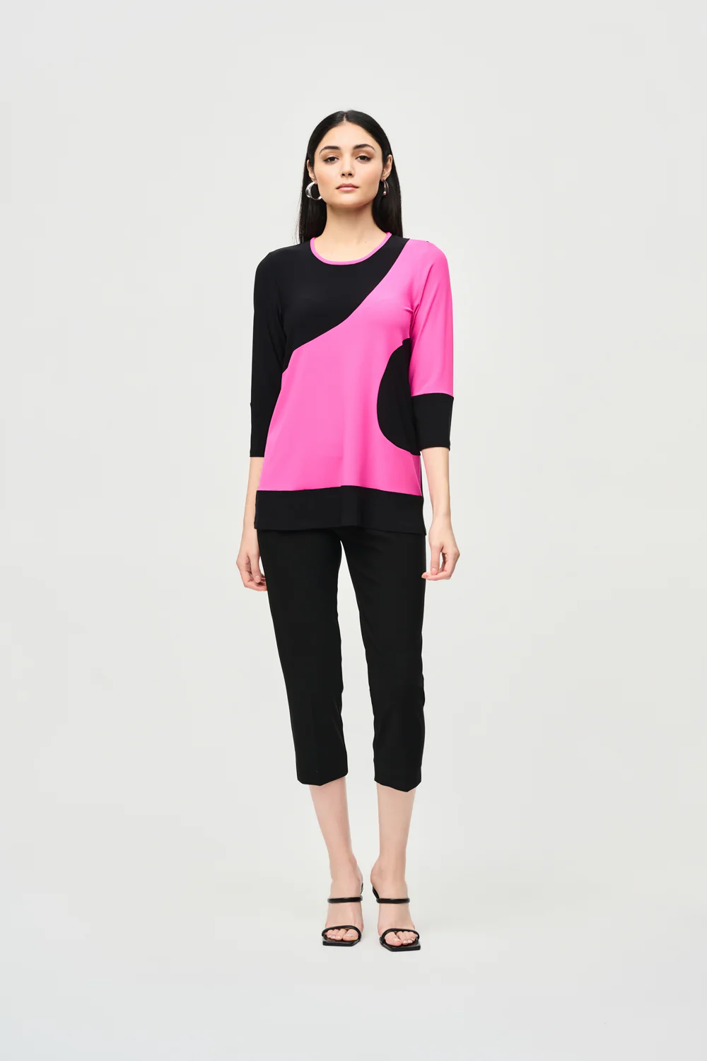 Joseph Ribkoff Black/Ultra Pink Colour-Block Trapeze Top Style 241256 - Image 3