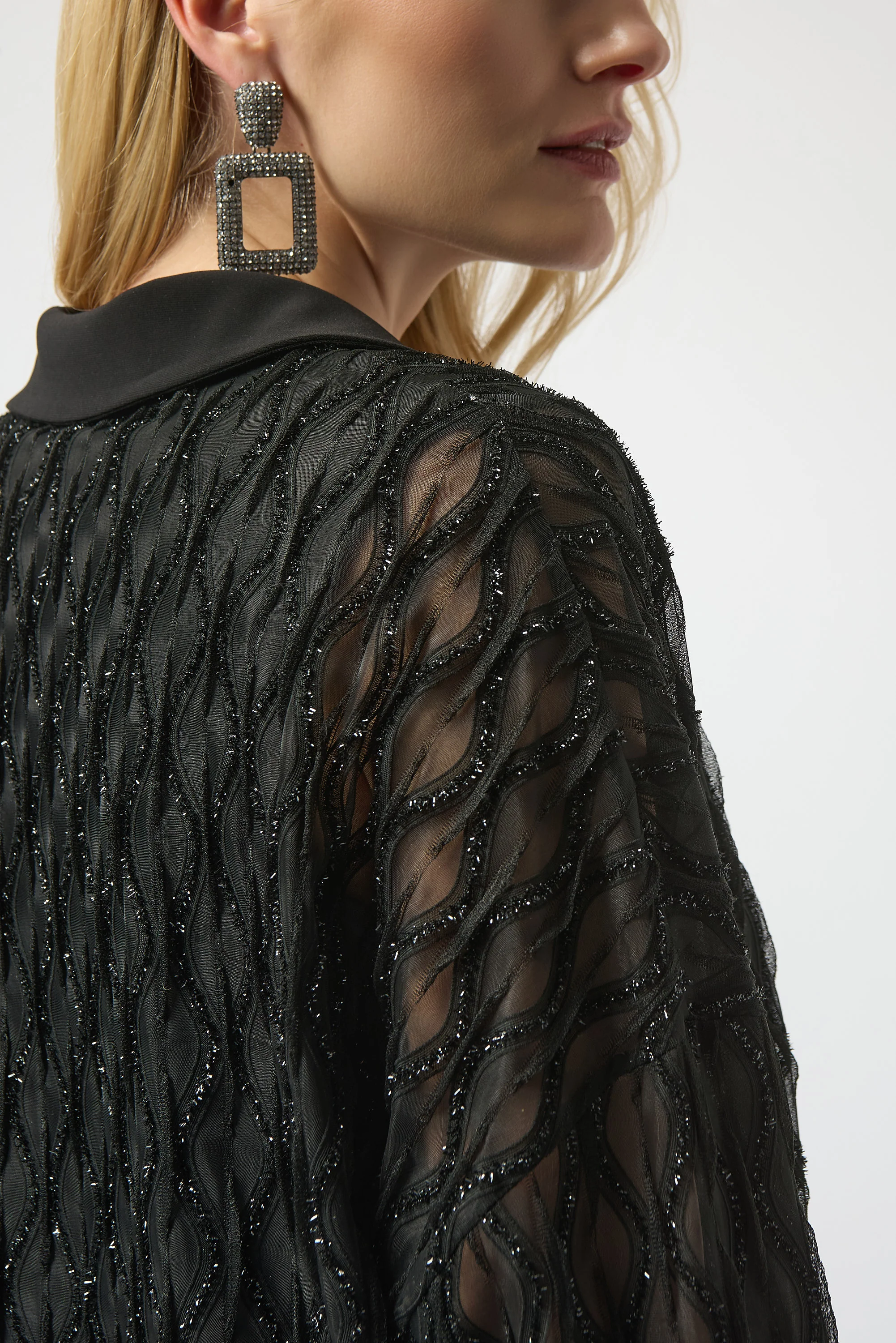 Joseph Ribkoff Black V-Neck Boxy Top Style 254116 - Image 2
