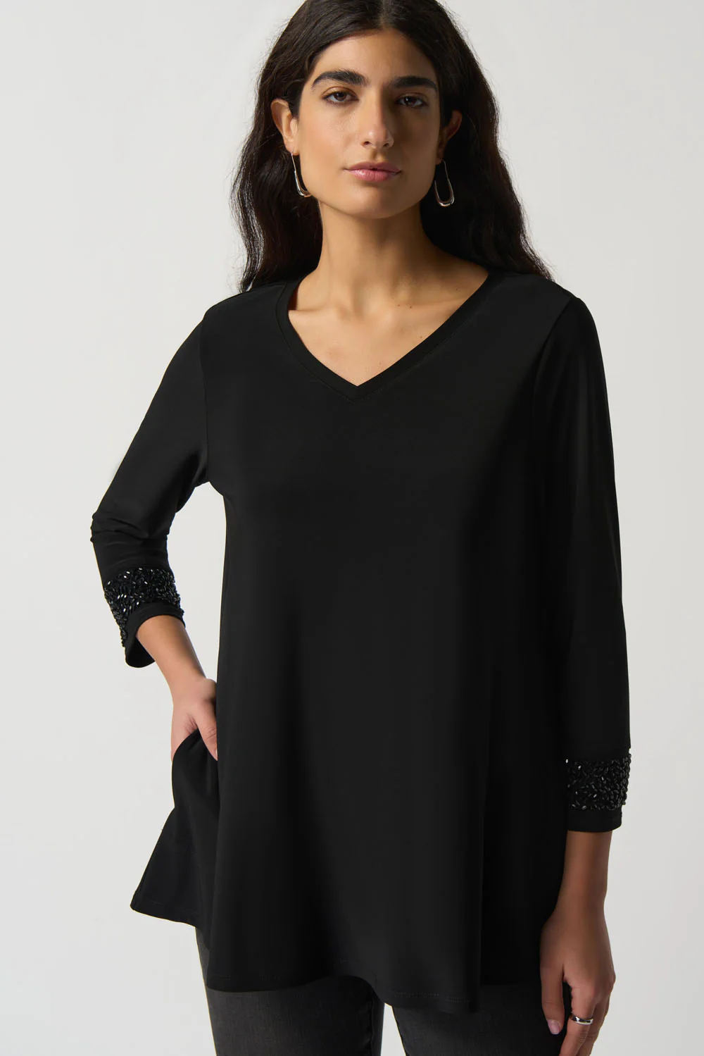 Joseph Ribkoff Black V-Neck Long Sleeve Tunic Style 233079 - Image 2