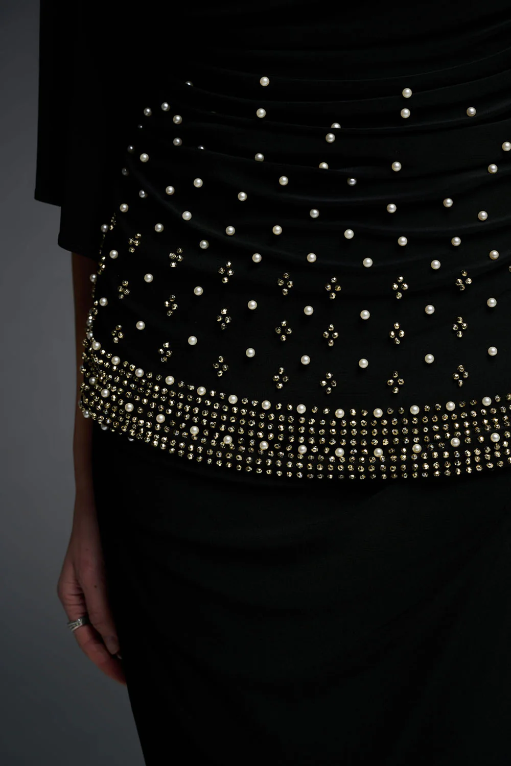 Joseph Ribkoff Black V-Neck Top with Pearl Embellishments Style 223755 - Image 3