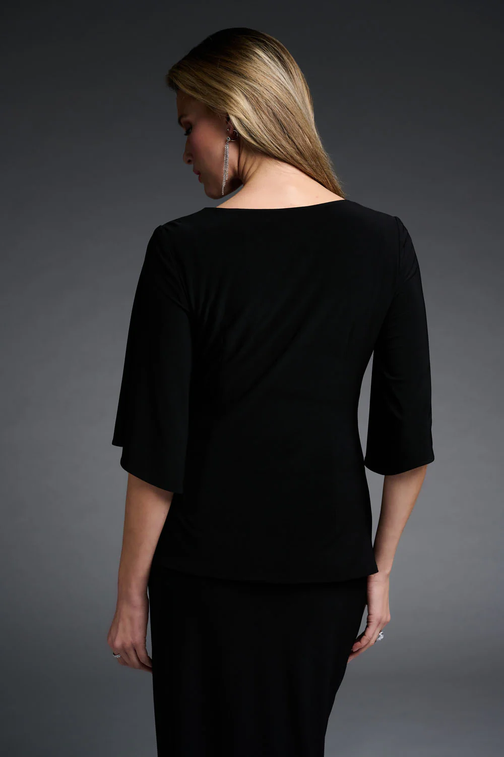 Joseph Ribkoff Black V-Neck Top with Pearl Embellishments Style 223755 - Image 4