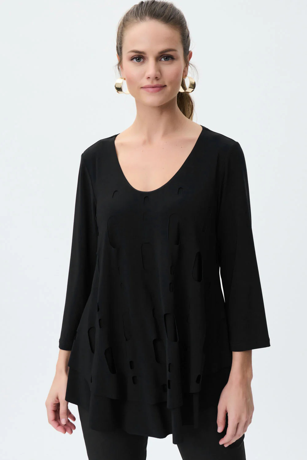 Joseph Ribkoff Black V-Shape Neckline Flared Tunic Style 231019