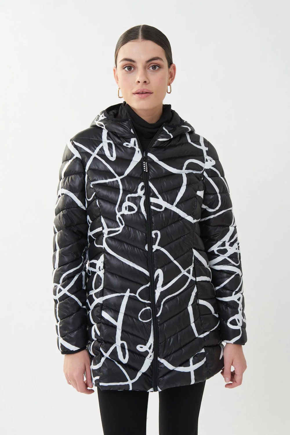 Joseph Ribkoff Black/Vanilla Abstract Puffer Coat Style 223920