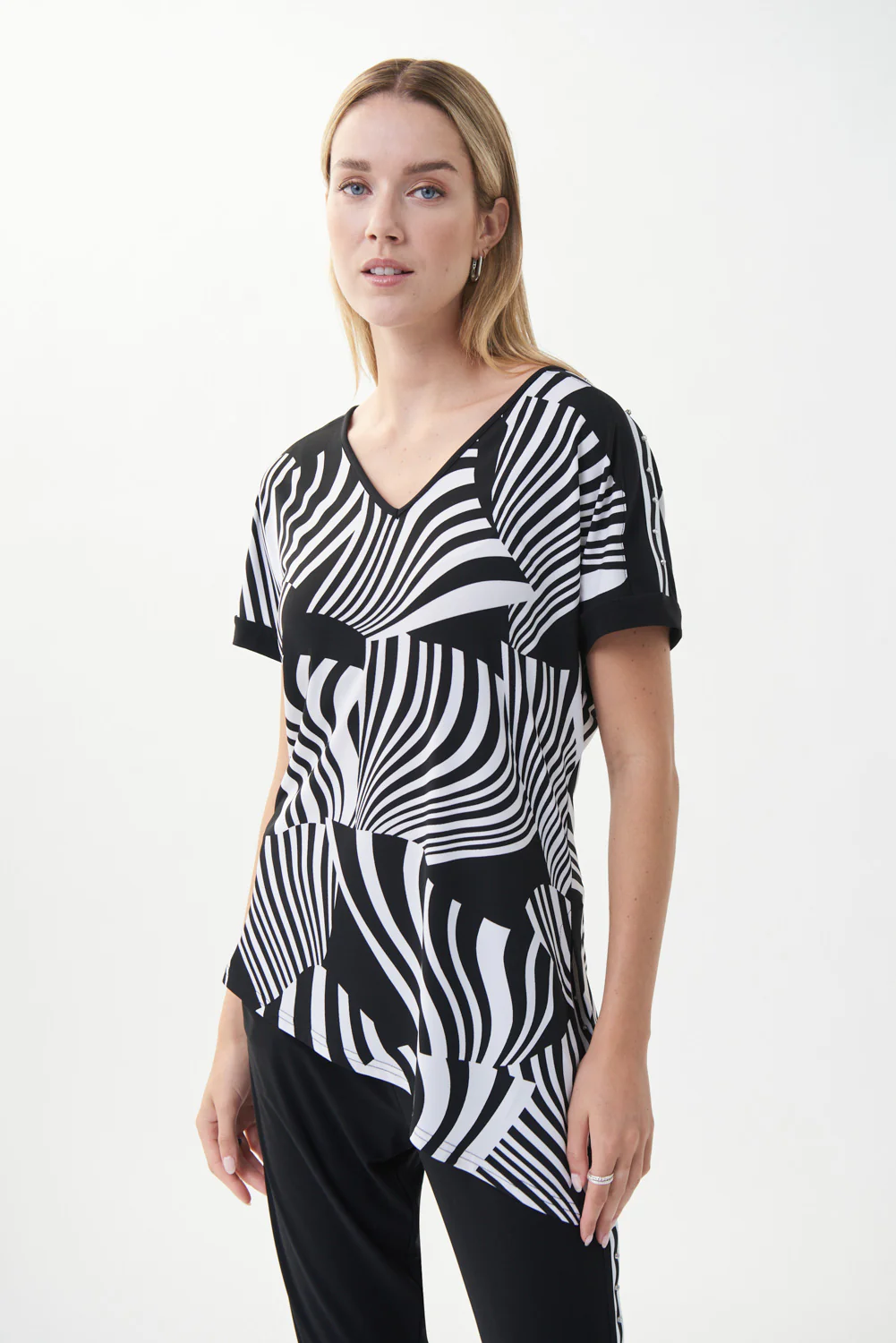 Joseph Ribkoff Black/Vanilla Animal Printed Top Style 222188 - Image 2