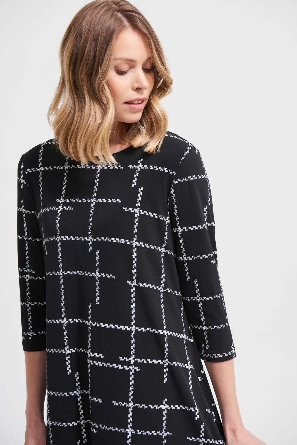 Joseph Ribkoff Black/Vanilla Check Print Dress  Style 213581 - Image 2