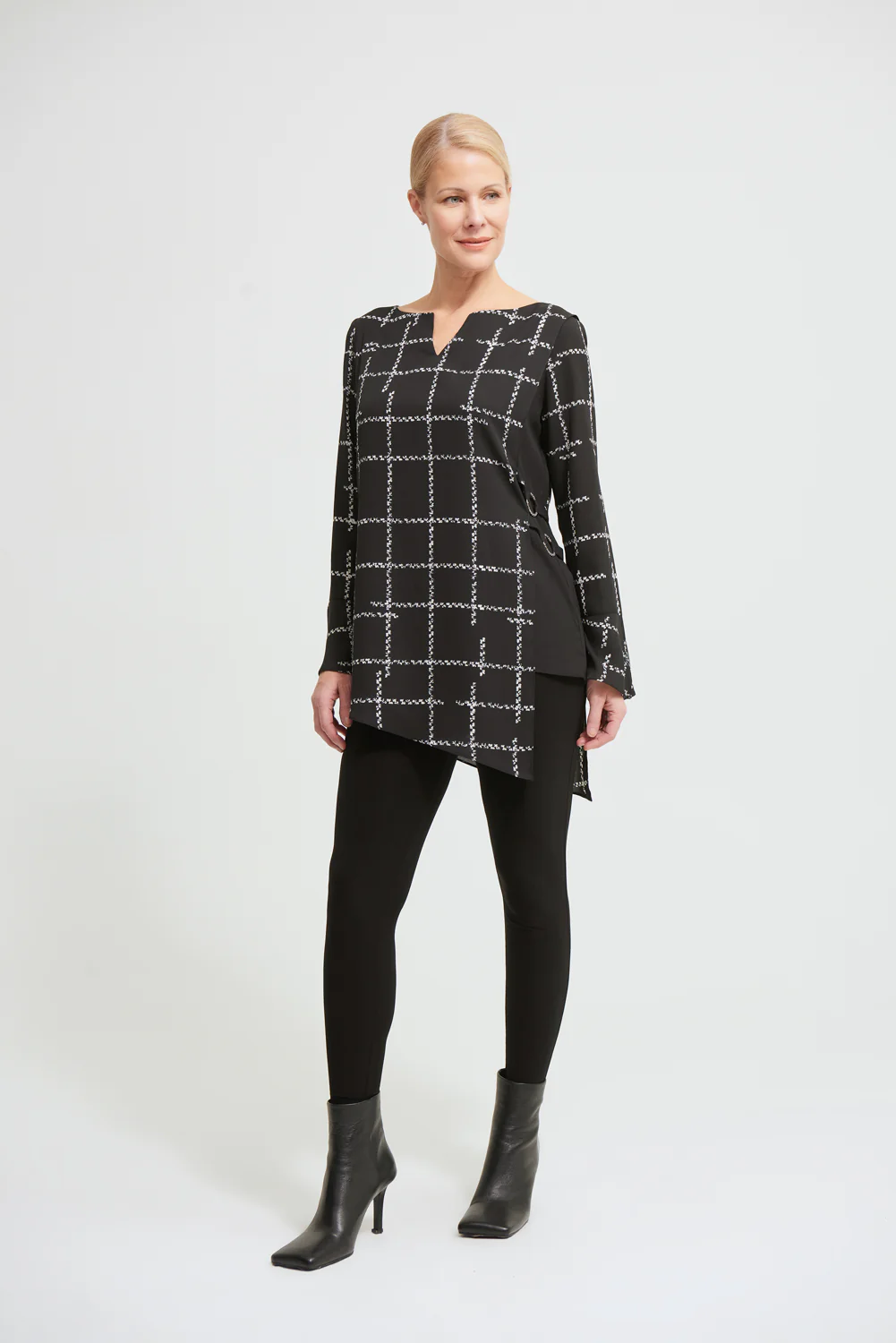 Joseph Ribkoff Black/Vanilla Check Print Top Style 213340 - Image 2