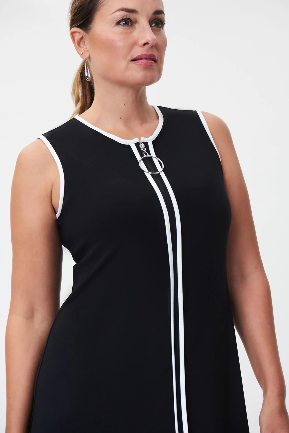Joseph Ribkoff Black/Vanilla Color-Block A-Line Dress Style 232264 - Image 2