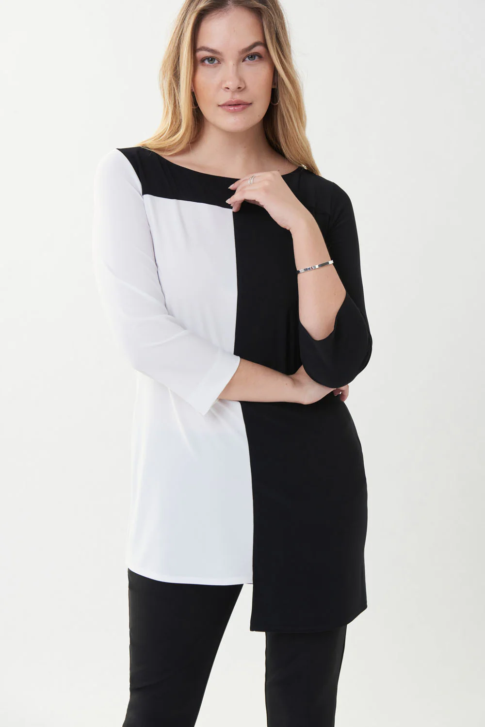 Joseph Ribkoff Black/Vanilla Colour-Blocked Tunic Style 223072 - Image 2