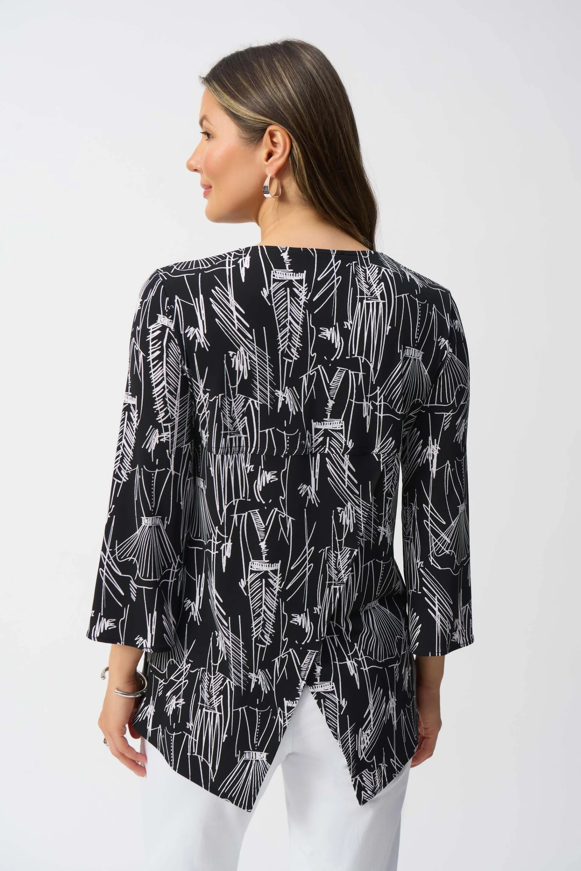 Joseph Ribkoff Black/Vanilla Conversational Print Tunic Style 251181 - Image 2