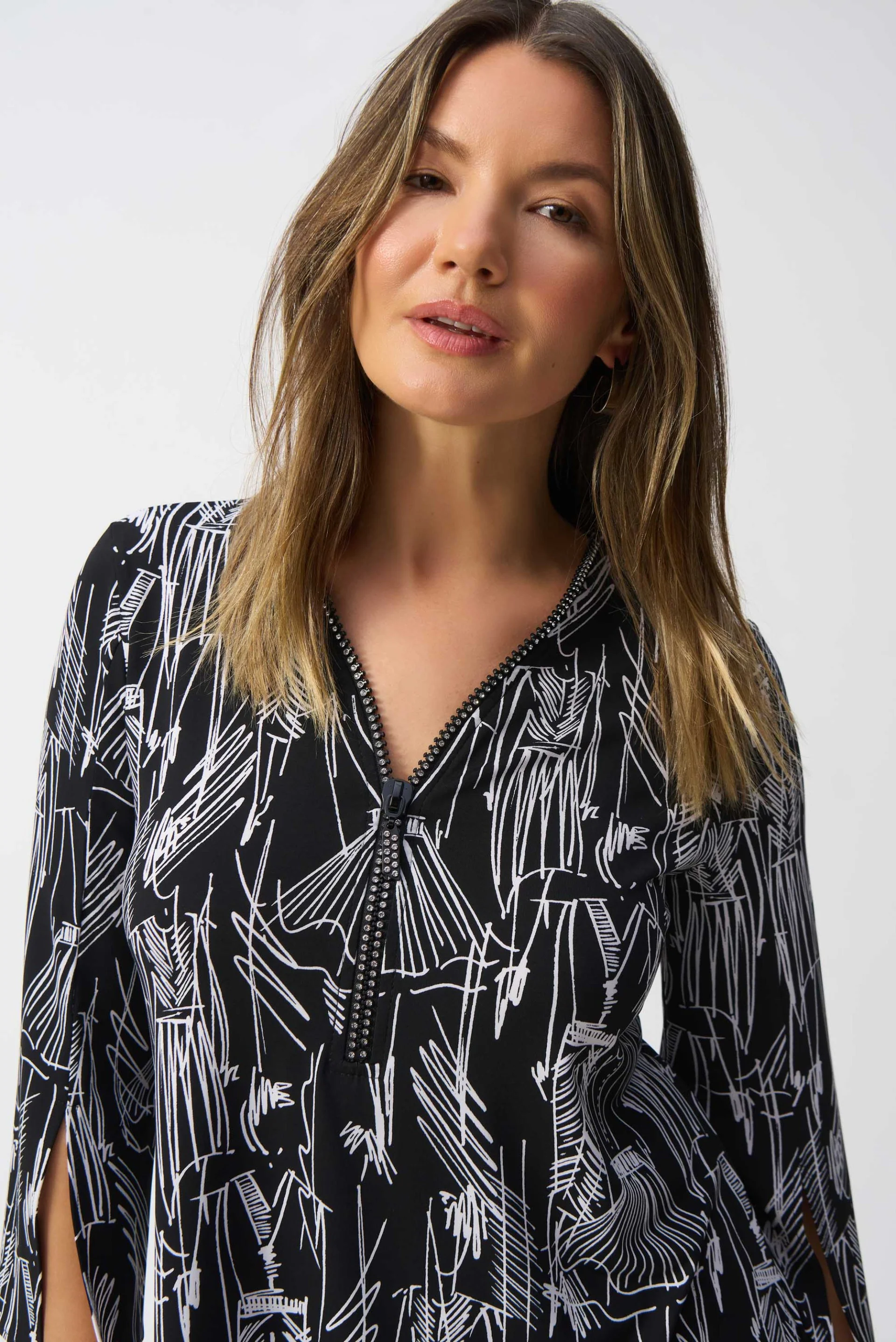 Joseph Ribkoff Black/Vanilla Conversational Print Tunic Style 251181 - Image 3