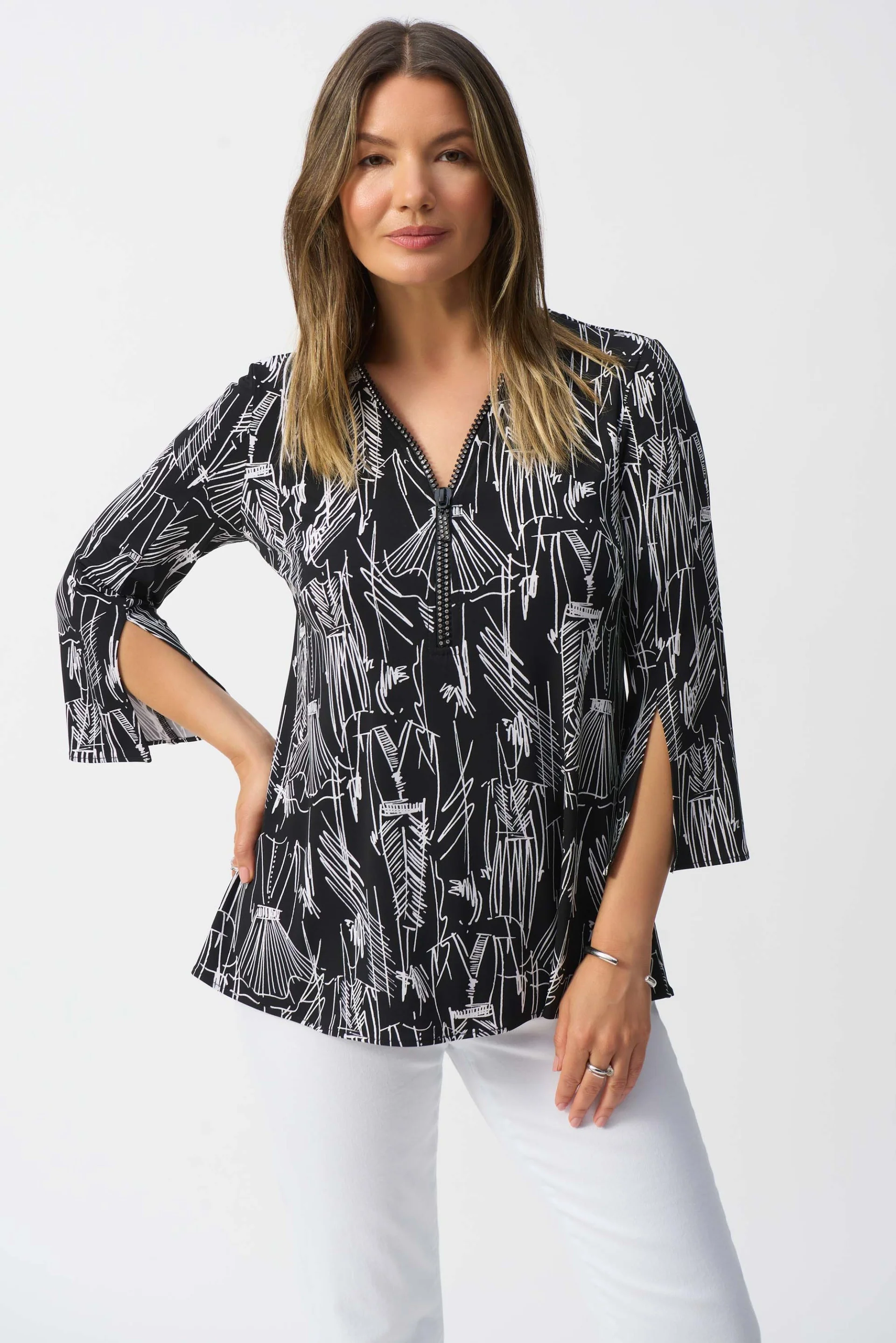 Joseph Ribkoff Black/Vanilla Conversational Print Tunic Style 251181 - Image 4