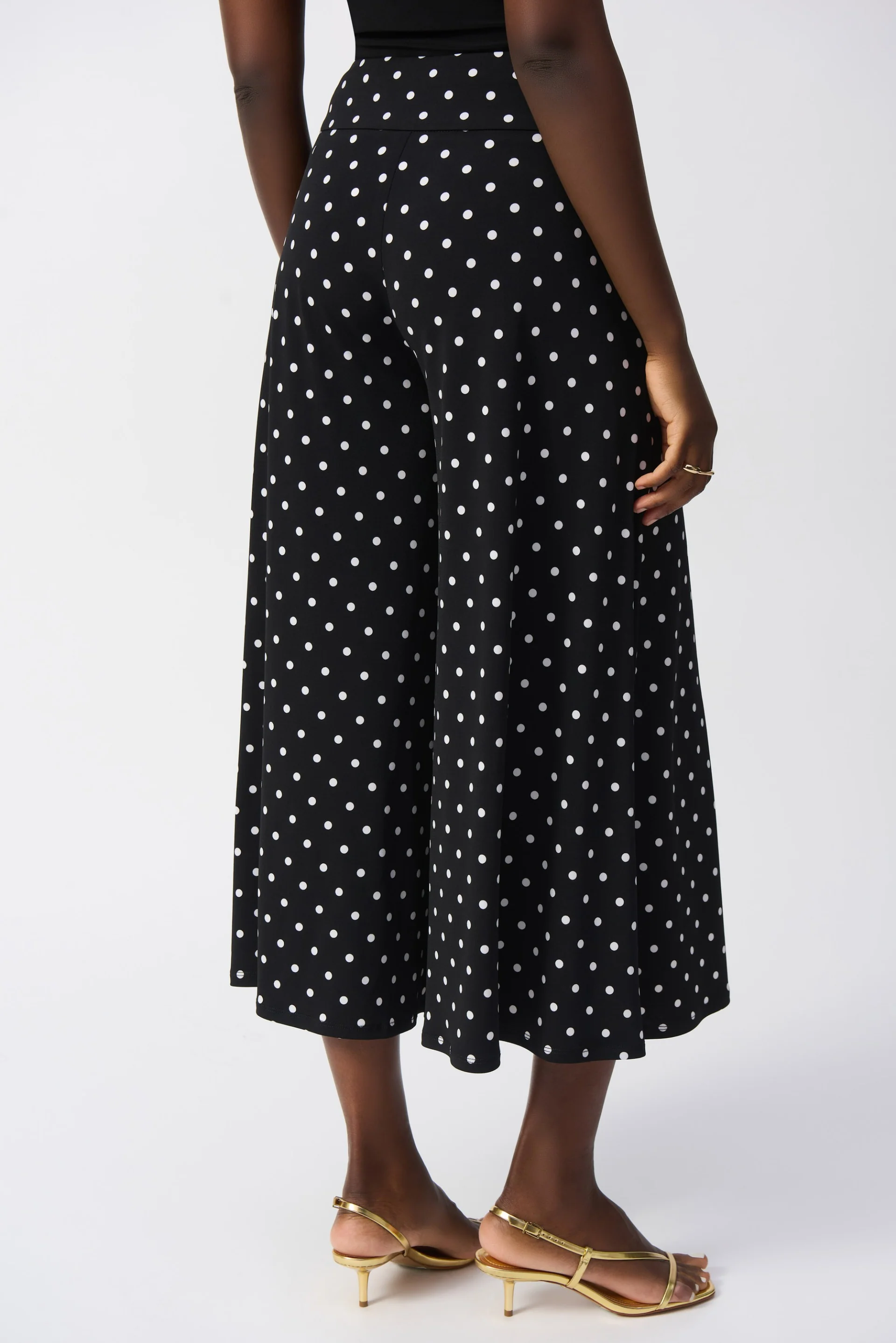 Joseph Ribkoff Black/Vanilla Dot Print Pull-On Culotte Pants Style 251040 - Image 2