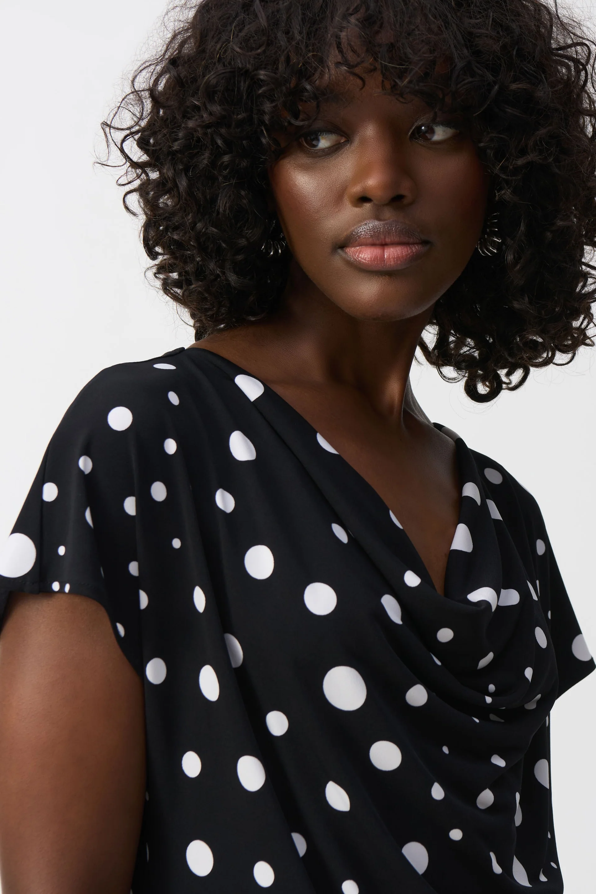 Joseph Ribkoff Black/Vanilla Dot Print Short Sleeve Top Style 251257 - Image 2