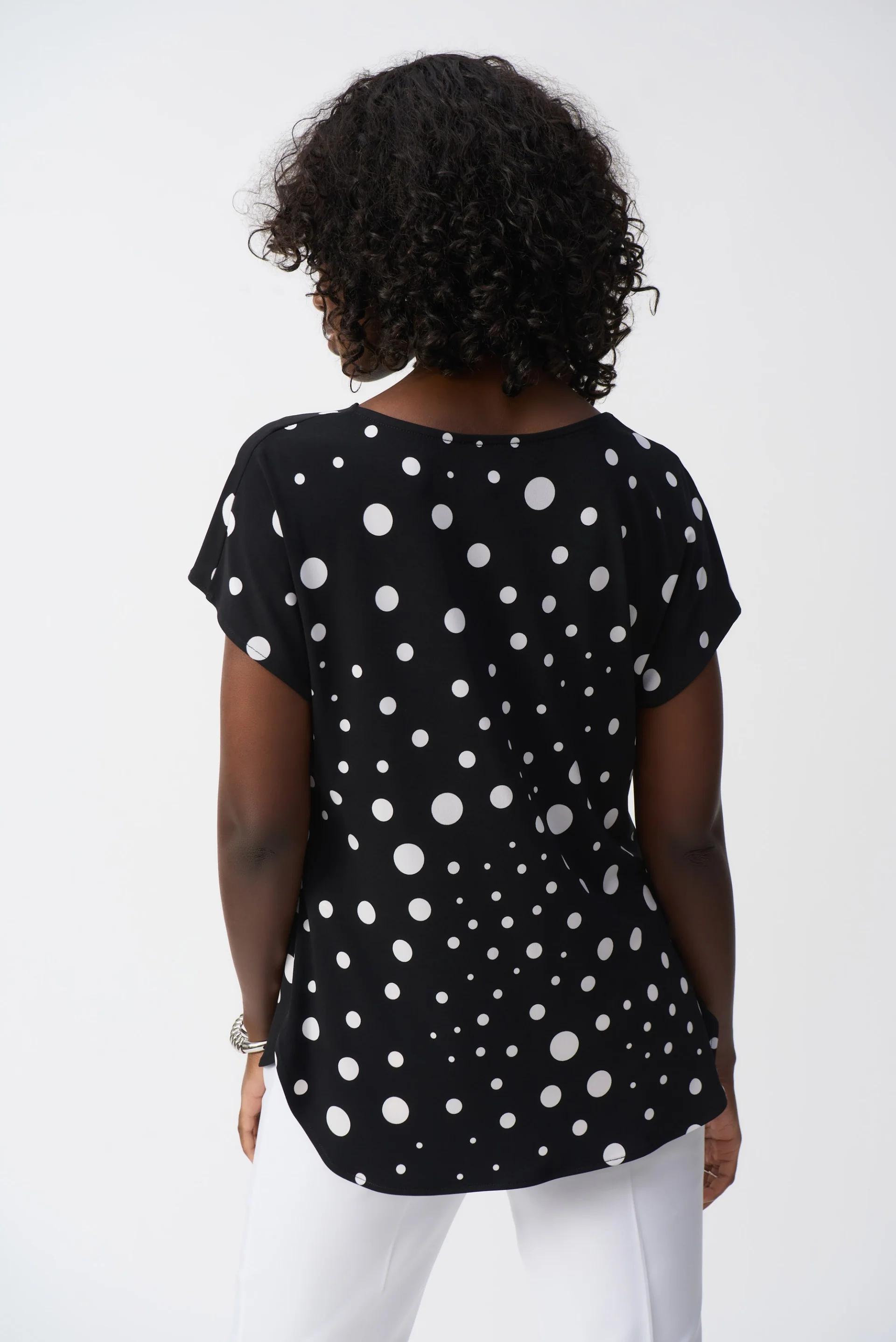 Joseph Ribkoff Black/Vanilla Dot Print Short Sleeve Top Style 251257 - Image 3