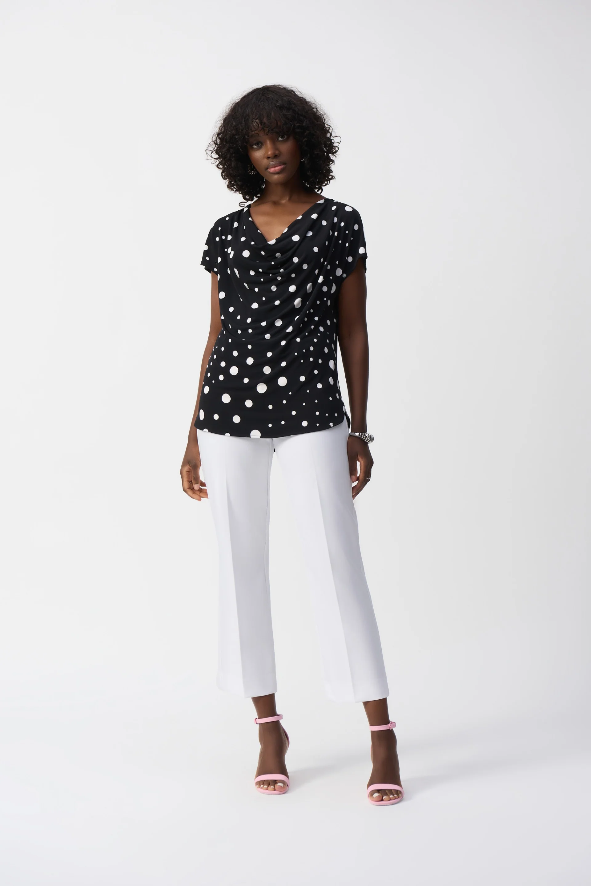 Joseph Ribkoff Black/Vanilla Dot Print Short Sleeve Top Style 251257 - Image 4