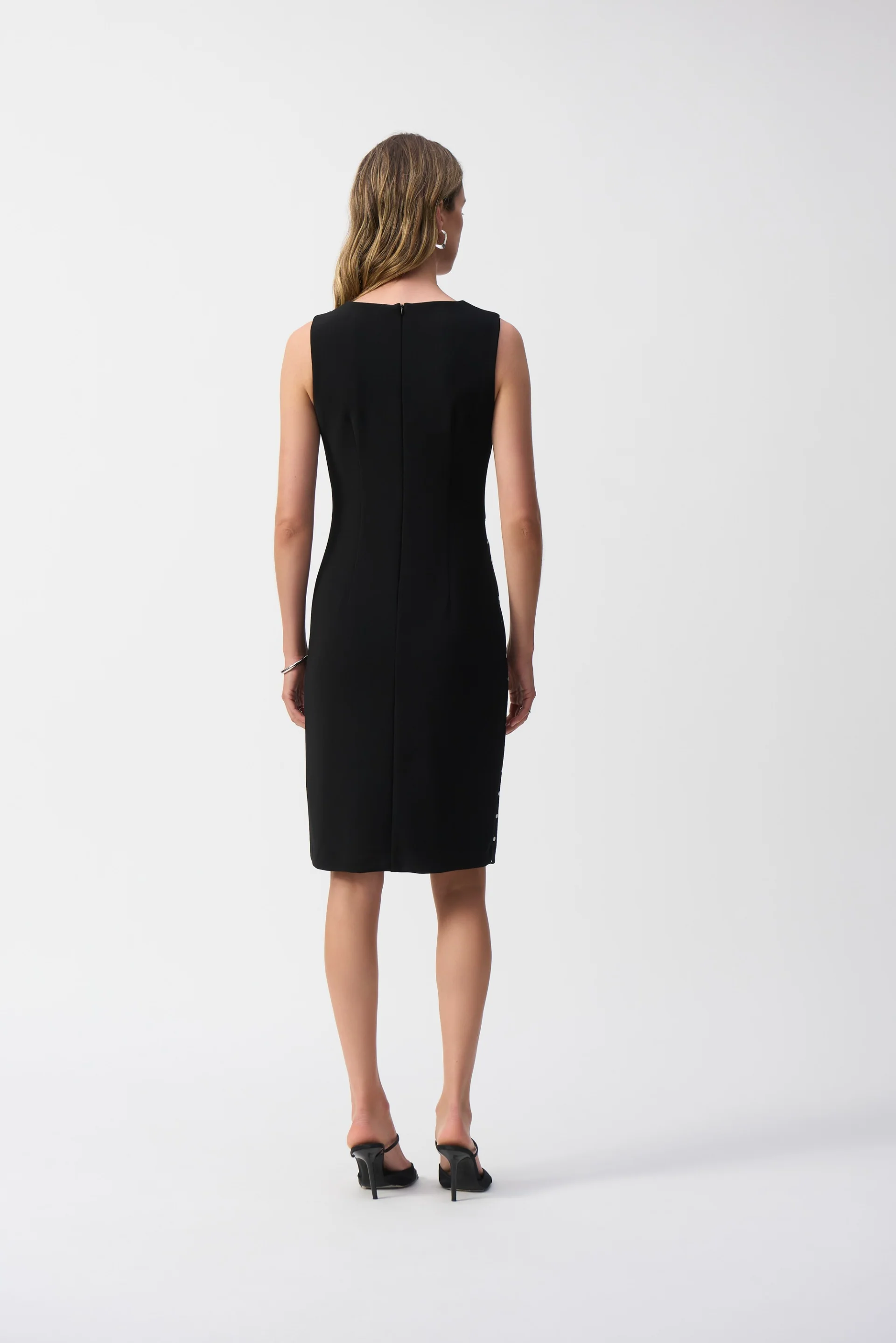 Joseph Ribkoff Black/Vanilla Dot Print Sleeveless Sheath Dress Style 251094 - Image 4