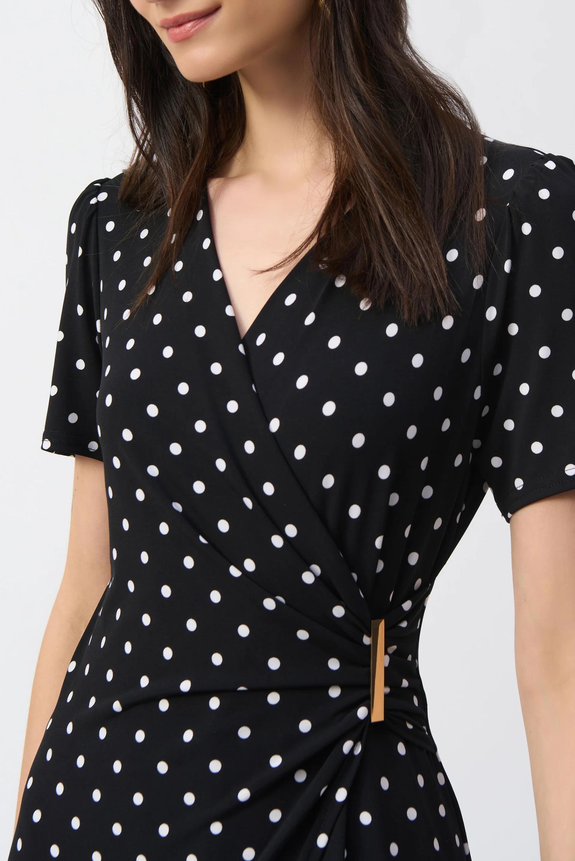 Joseph Ribkoff Black/Vanilla Dot Print Wrap Culotte Jumpsuit Style 251008 - Image 4