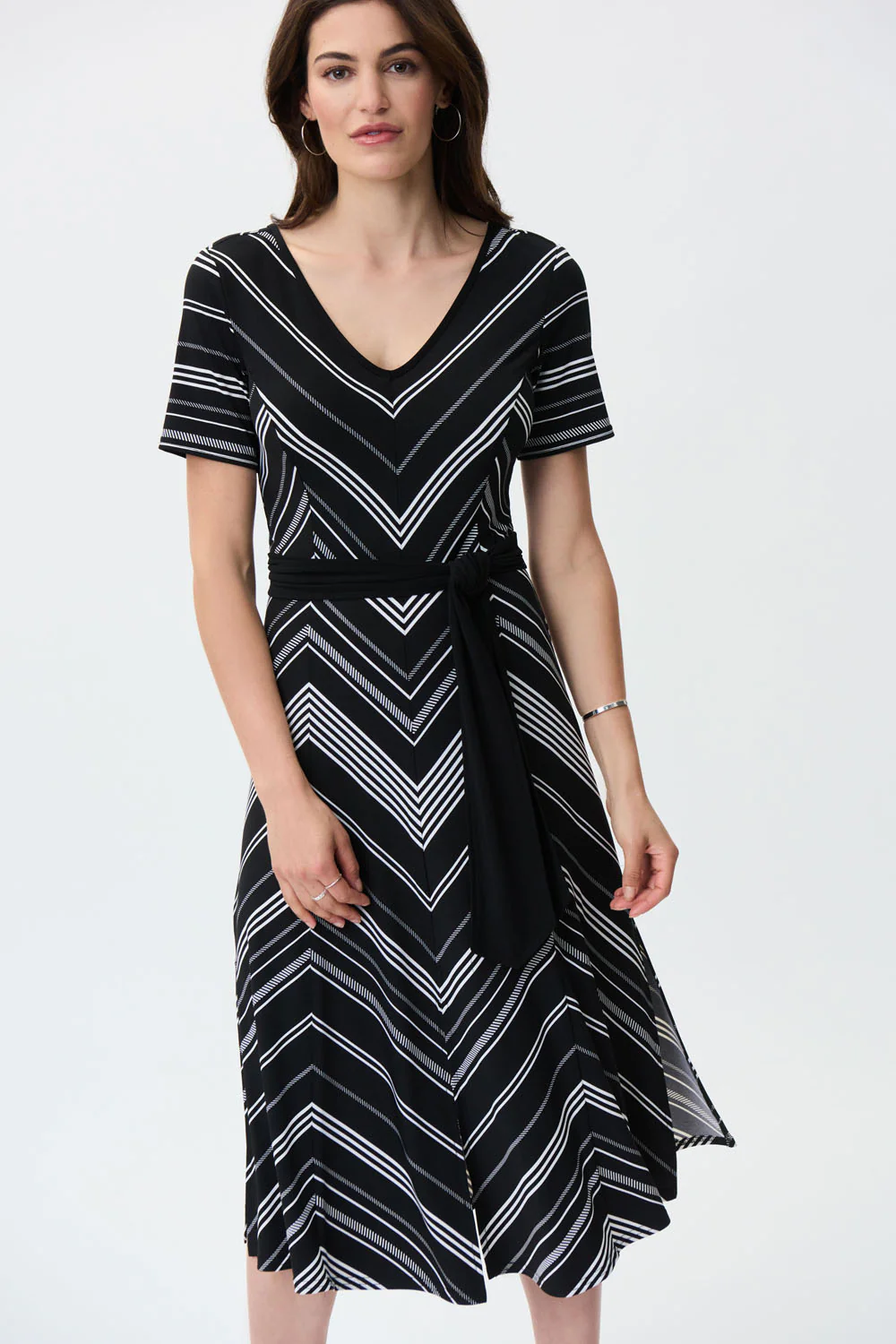 Joseph Ribkoff Black/Vanilla Fit And Flare Striped Midi Dress Style 231074 - Image 2