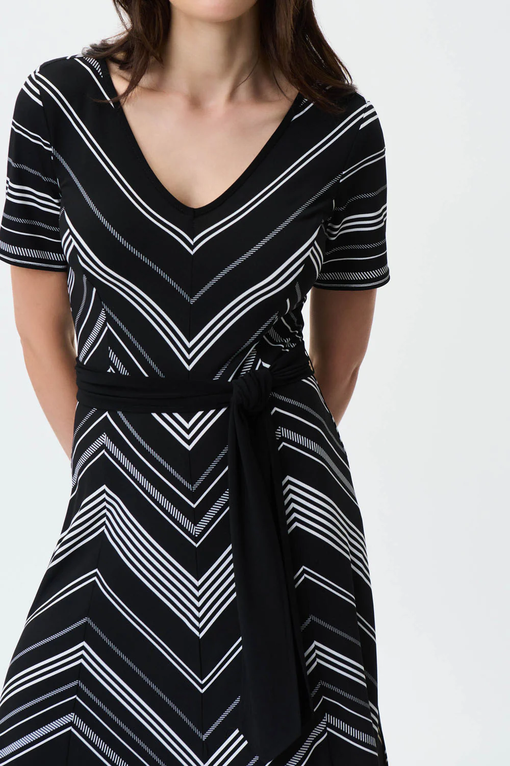 Joseph Ribkoff Black/Vanilla Fit And Flare Striped Midi Dress Style 231074 - Image 3