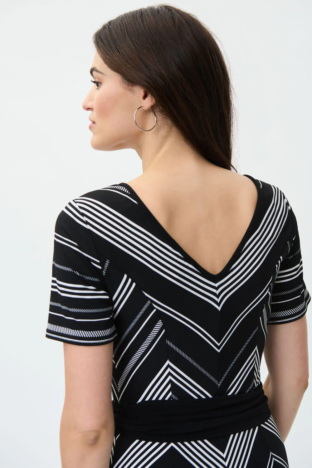 Joseph Ribkoff Black/Vanilla Fit And Flare Striped Midi Dress Style 231074 - Image 4