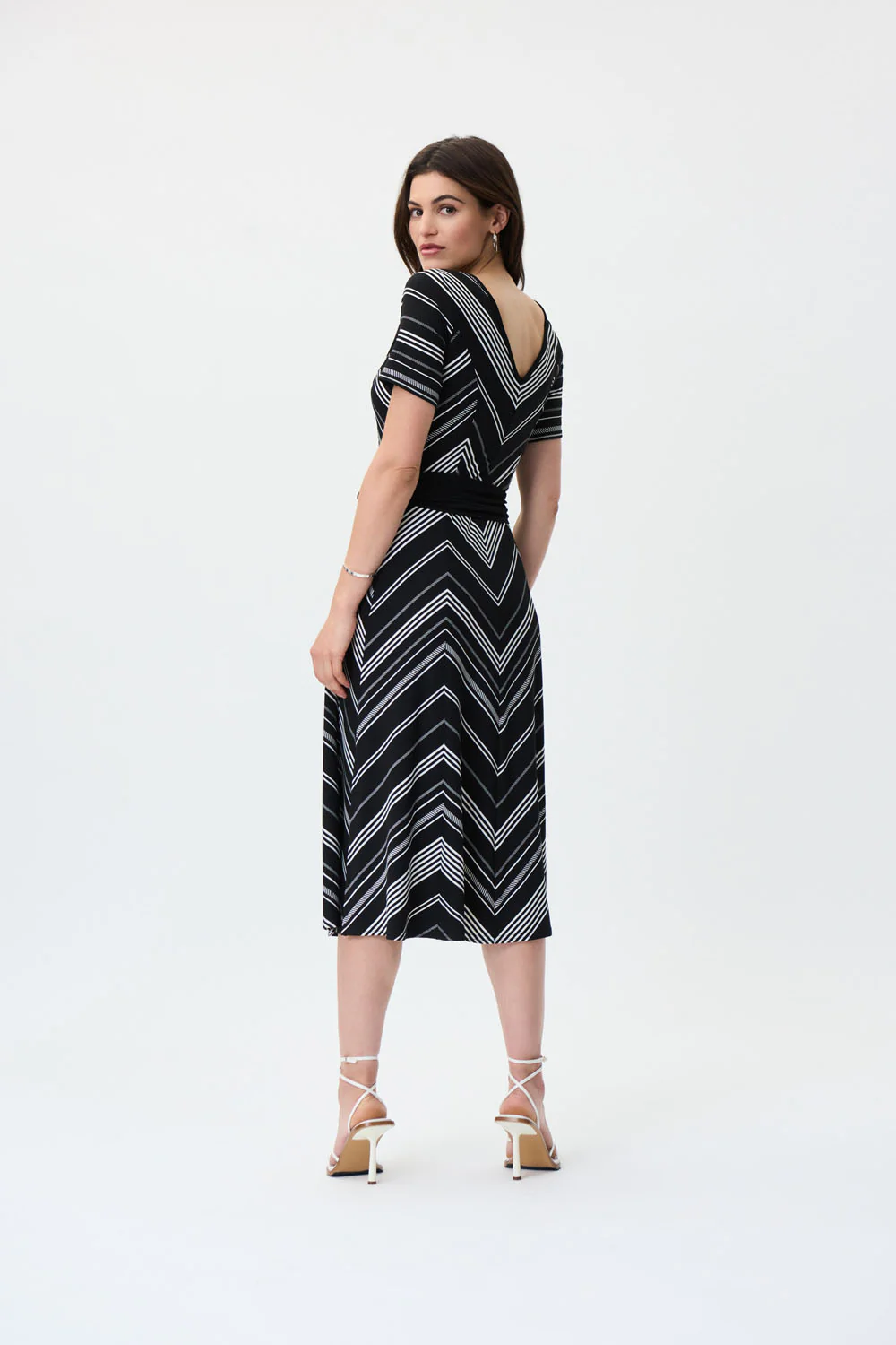 Joseph Ribkoff Black/Vanilla Fit And Flare Striped Midi Dress Style 231074 - Image 5