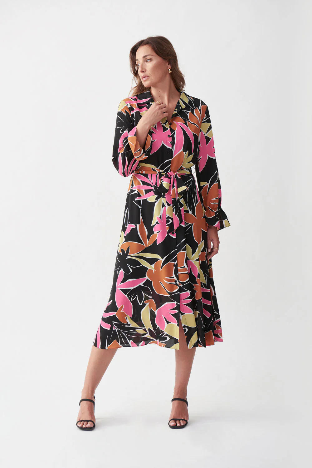Joseph Ribkoff Black/Vanilla Floral Print Dress Style 221271