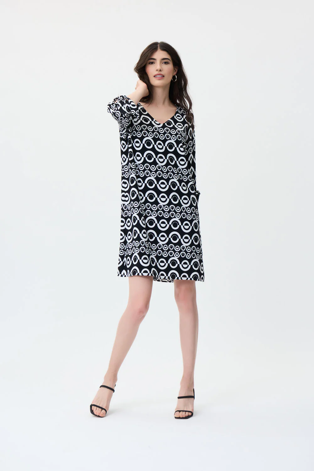 Joseph Ribkoff Black/Vanilla Geometric Print Trapeze Dress Style 231085 - Image 3