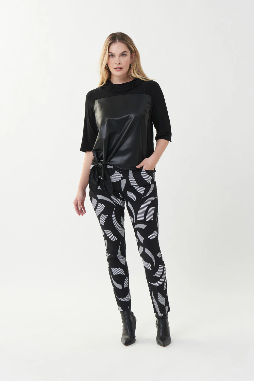 Joseph Ribkoff Black/Vanilla Geometric Striped Printed Pants Style 223278 - Image 4