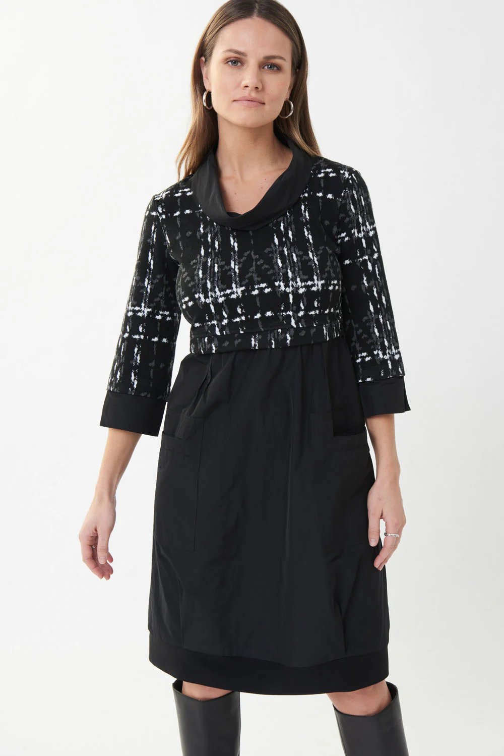 Joseph Ribkoff Black/Vanilla/Grey Dress Style 223232 - Image 2
