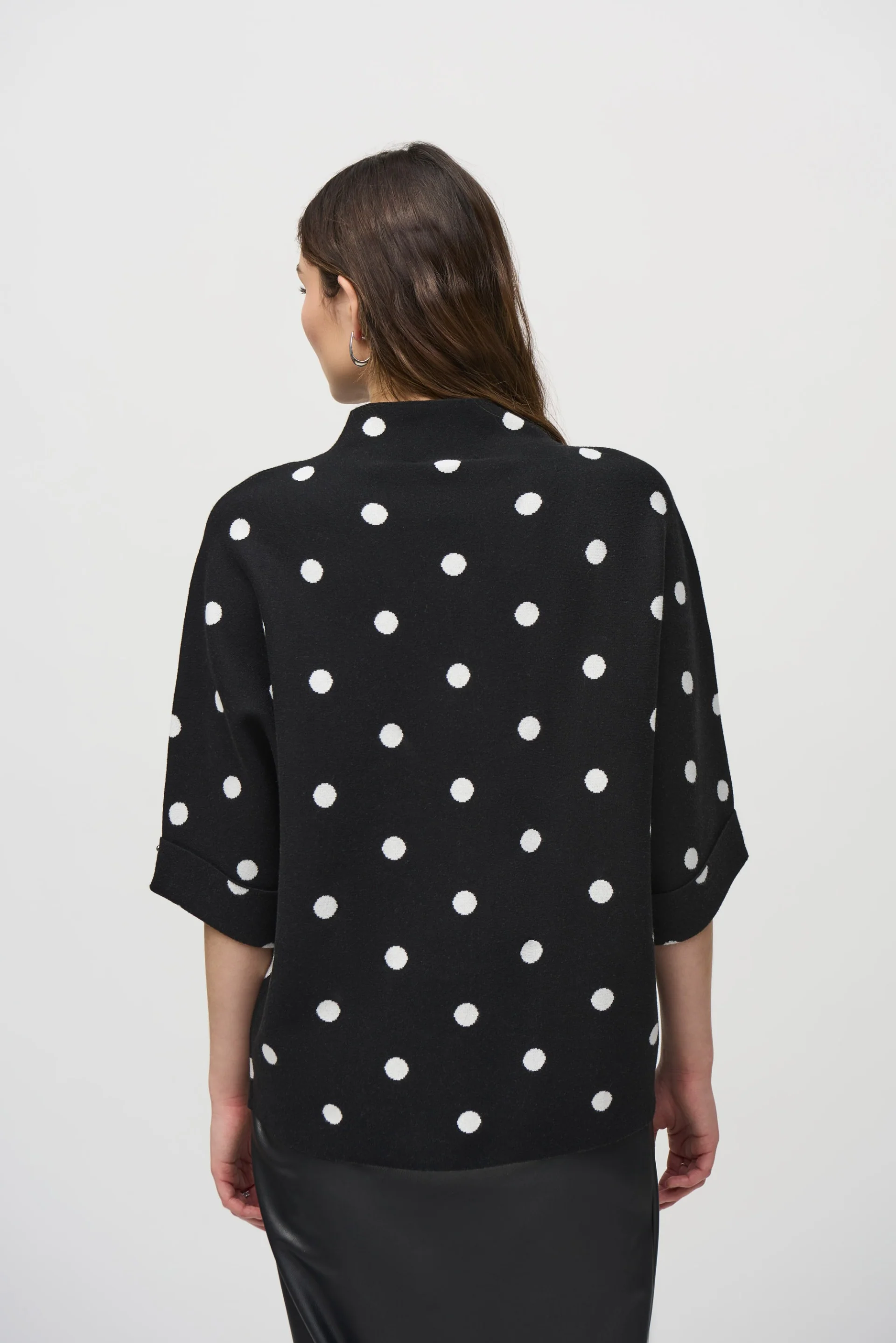 Joseph Ribkoff Black/Vanilla Jacquard Sweater Dot Print Top Style 244936 - Image 3