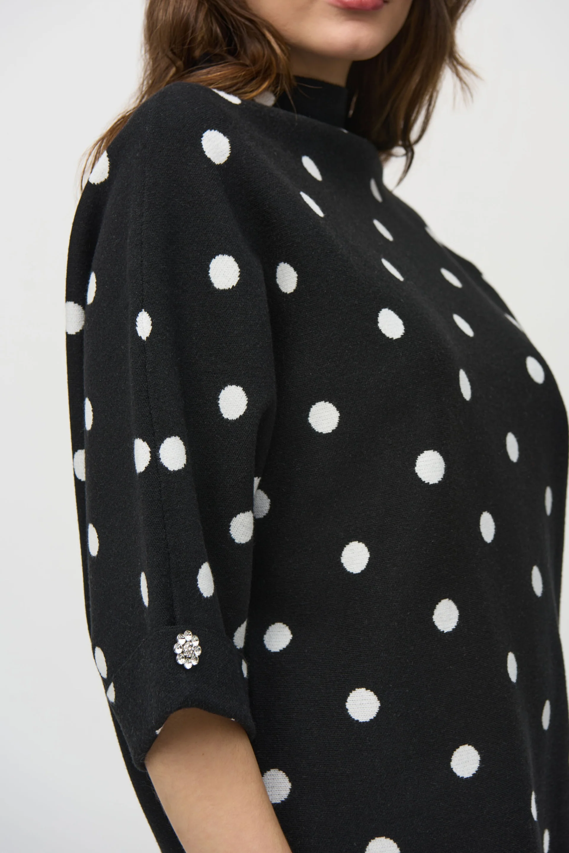 Joseph Ribkoff Black/Vanilla Jacquard Sweater Dot Print Top Style 244936 - Image 4