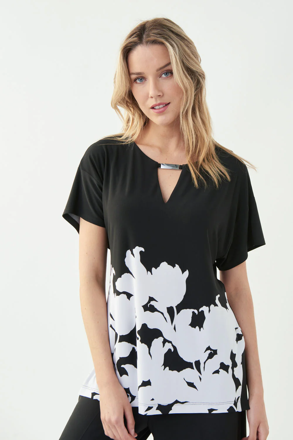 Joseph Ribkoff Black/Vanilla Keyhole Neck Top Style 221366