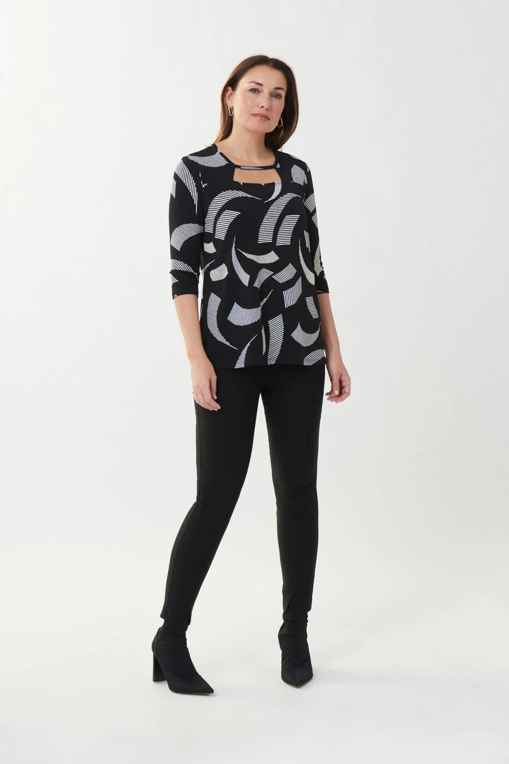 Joseph Ribkoff Black/Vanilla Keyhole Neck Tunic Style 223044