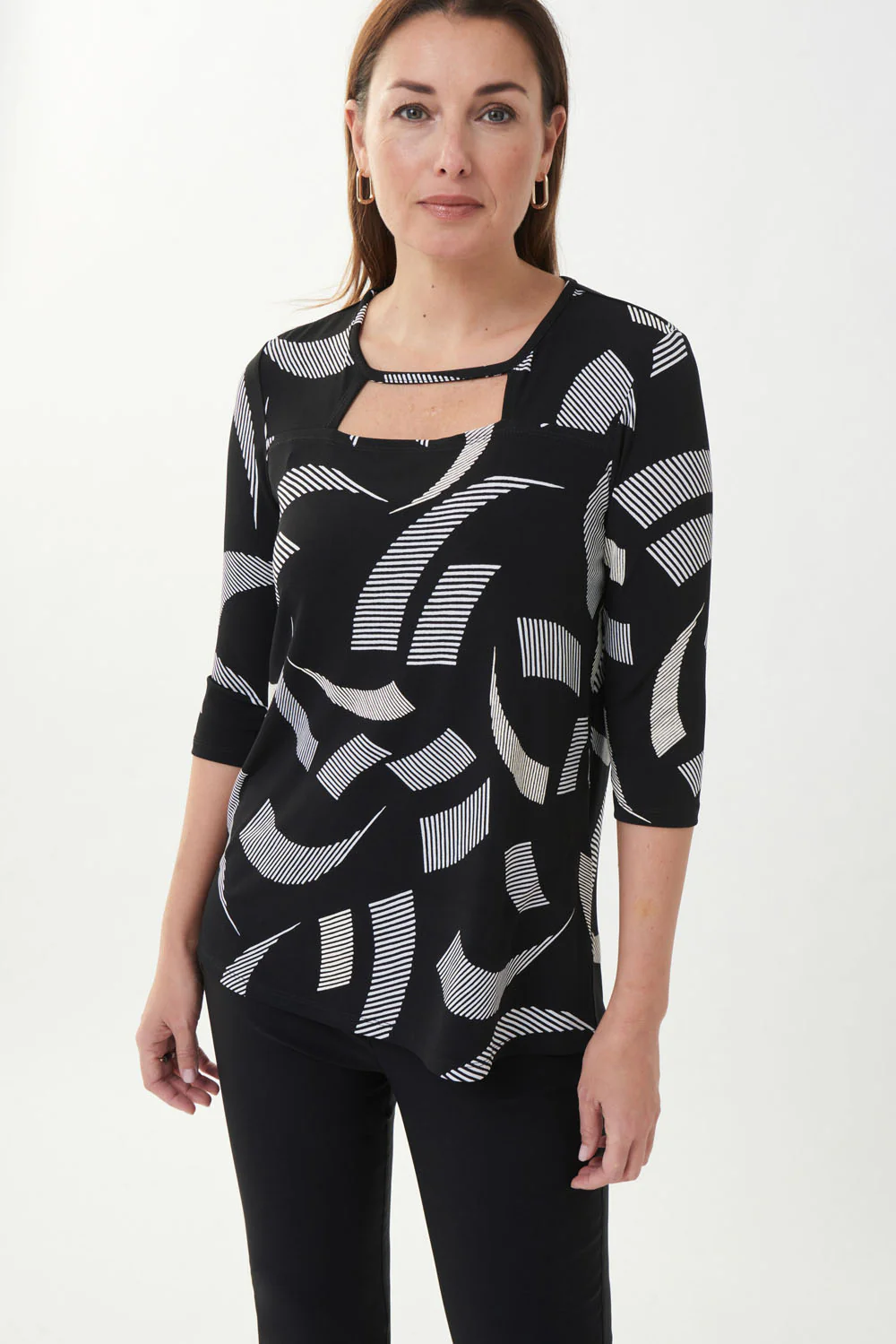 Joseph Ribkoff Black/Vanilla Keyhole Neck Tunic Style 223044 - Image 2