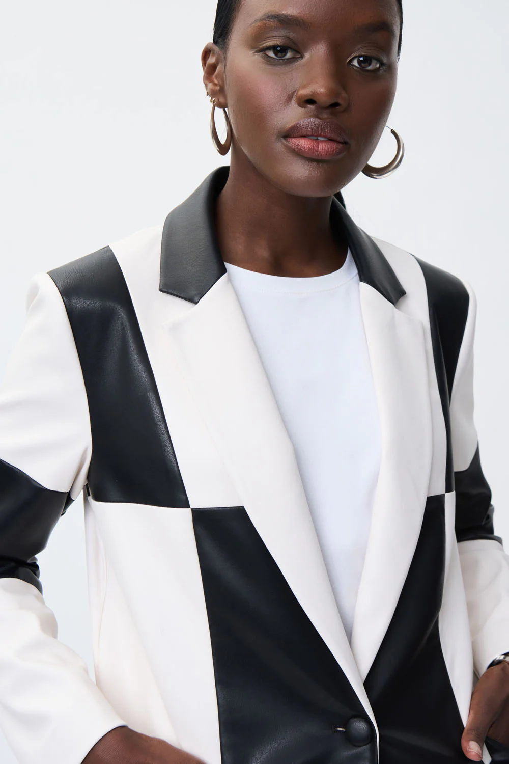 Joseph Ribkoff Black/Vanilla Leatherette Blazer Style 231913 - Image 2