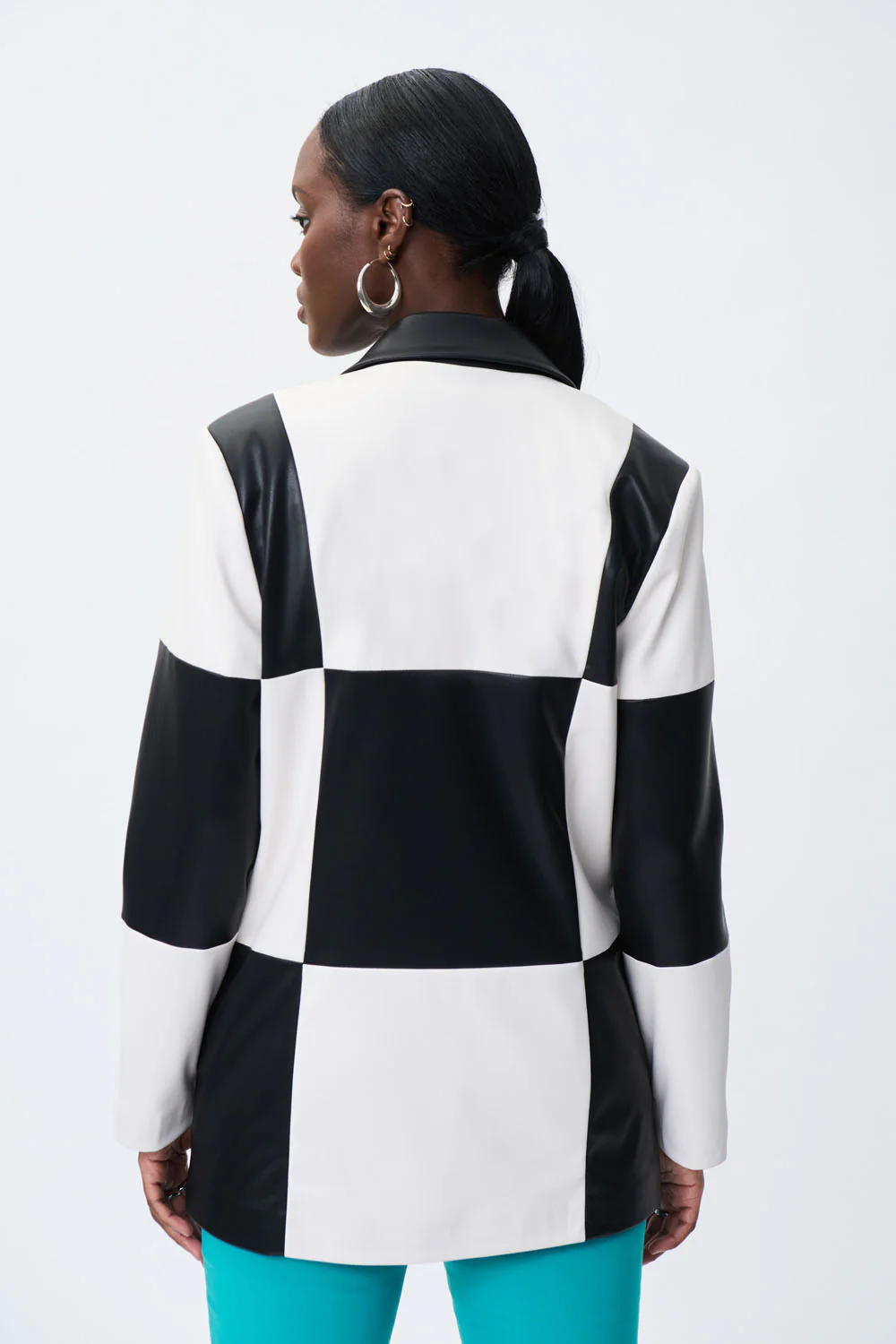 Joseph Ribkoff Black/Vanilla Leatherette Blazer Style 231913 - Image 3