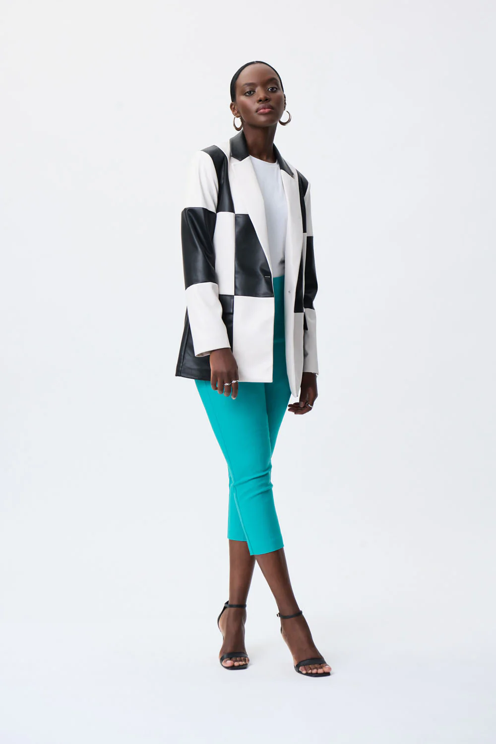 Joseph Ribkoff Black/Vanilla Leatherette Blazer Style 231913 - Image 4