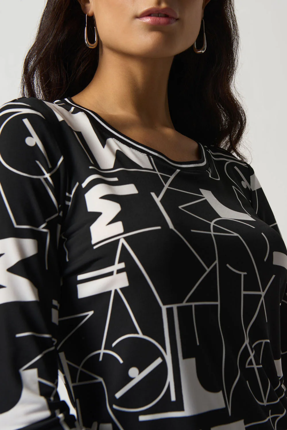 Joseph Ribkoff Black/Vanilla Letter Print Top Style 233145 - Image 2