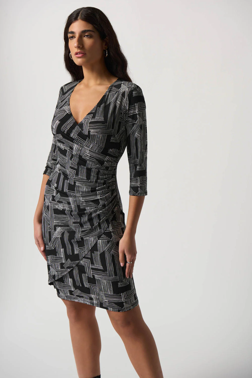 Joseph Ribkoff Black/Vanilla Long Sleeve Wrap Dress Style 233172 - Image 2